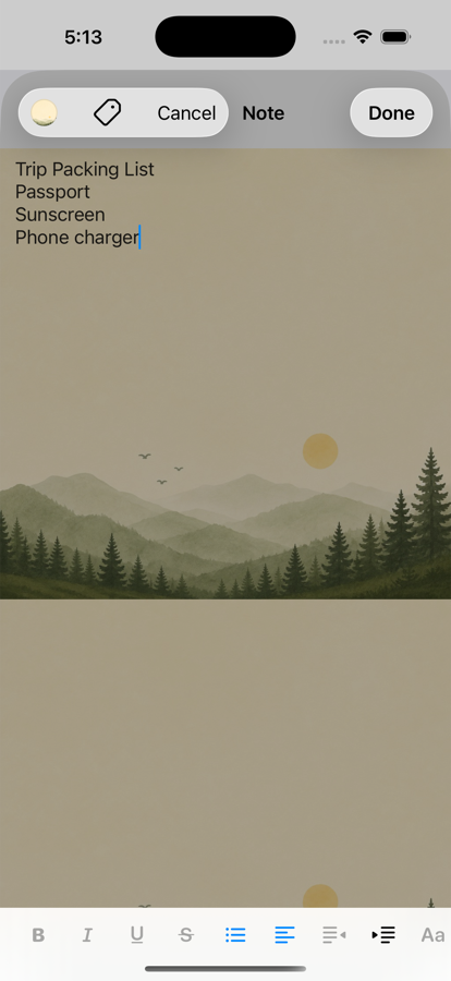 Tackboard note with an illustrated background